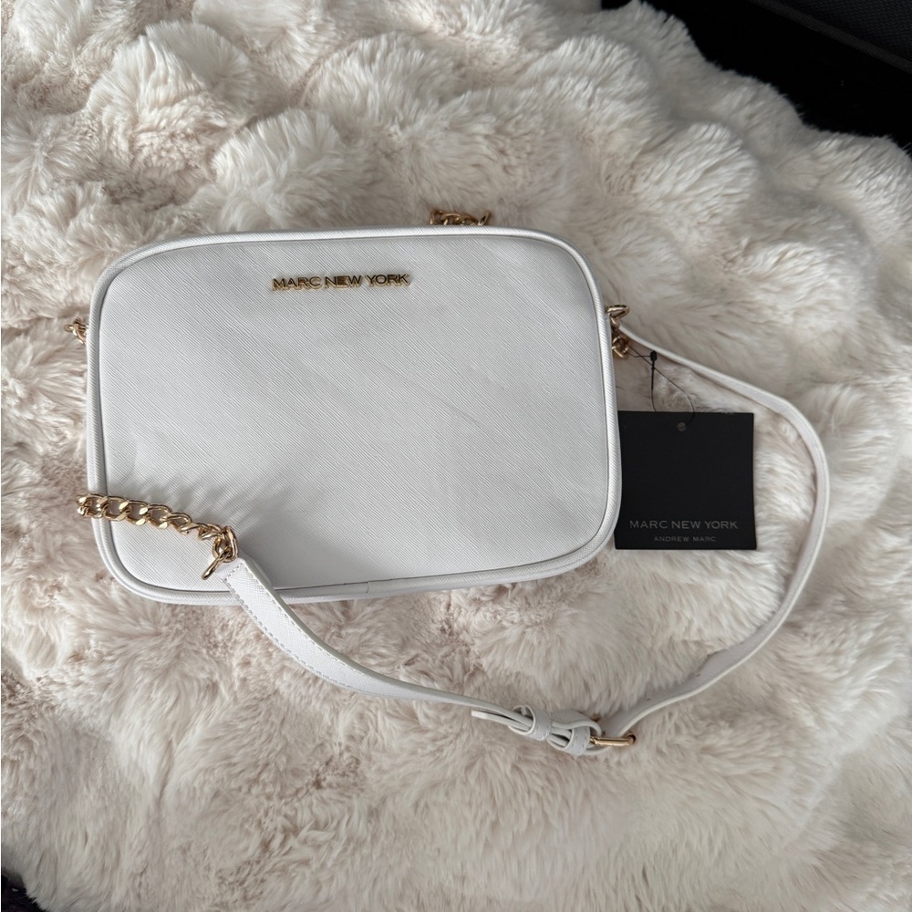 Marc New York White Crossbody Bag with Gold Chain Trim